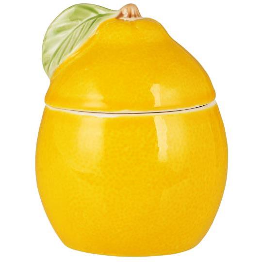Die Ib Laursen | Dose mit Deckel Zitrone aus Steingut von IB Laursen ist wie eine leuchtend gelbe Zitrone mit einem grünen Blattdeckel geformt und bemalt und verleiht Ihrer Küche einen frischen und charmanten Touch.