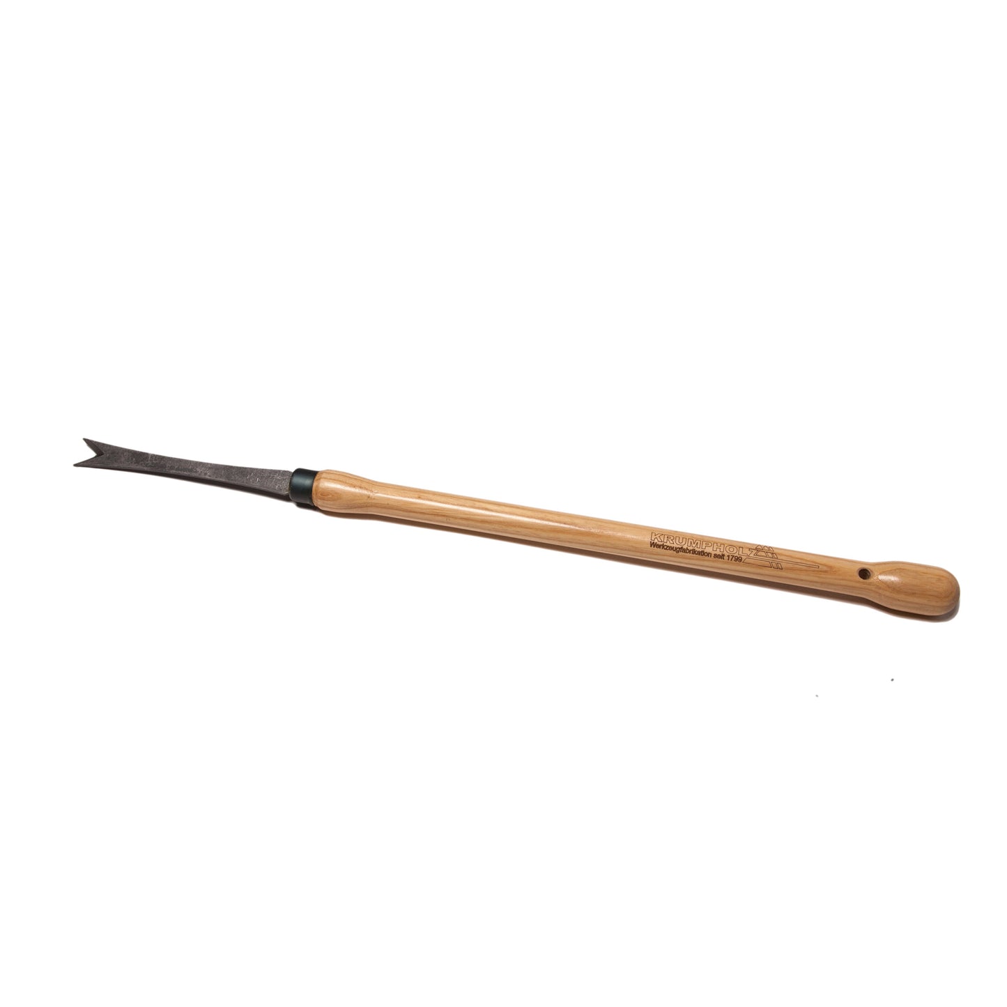 Der Krumpholz Langer Bio-Unkrautstecher mit Eschenknopfstiel 48cm 1437 ist ein langstieliger Unkrautstecher mit handgeschmiedeter Metallgabelspitze und Eschenholzstiel, der für eine effektive Bodenentkrautung konzipiert ist.