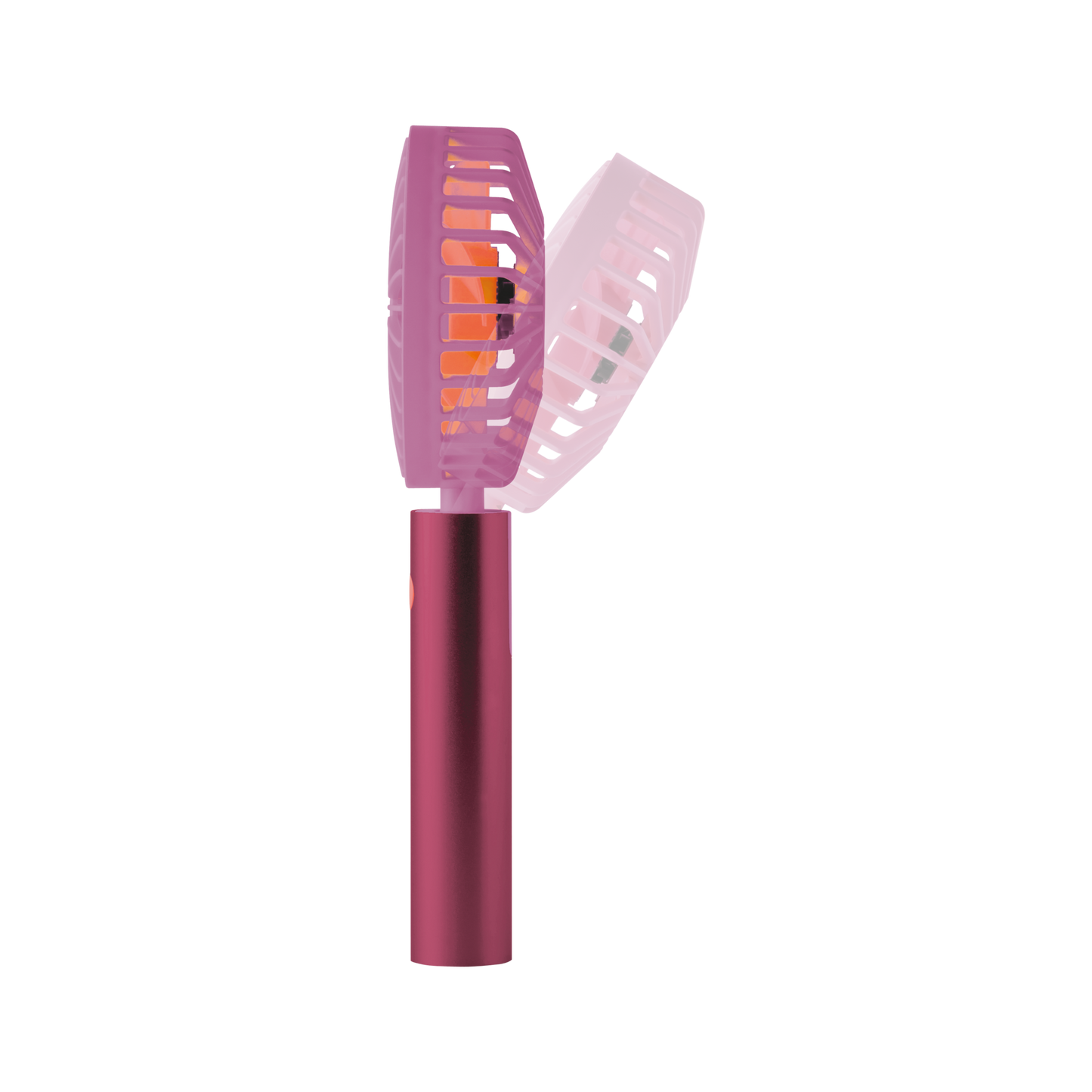 Der Remember Ventilator 'Flow Berry' ist ein kleiner, tragbarer, rosafarbener Ventilator mit einem zylindrischen Griff und einem verstellbaren Kopf, der auf weißem Hintergrund abgebildet ist.