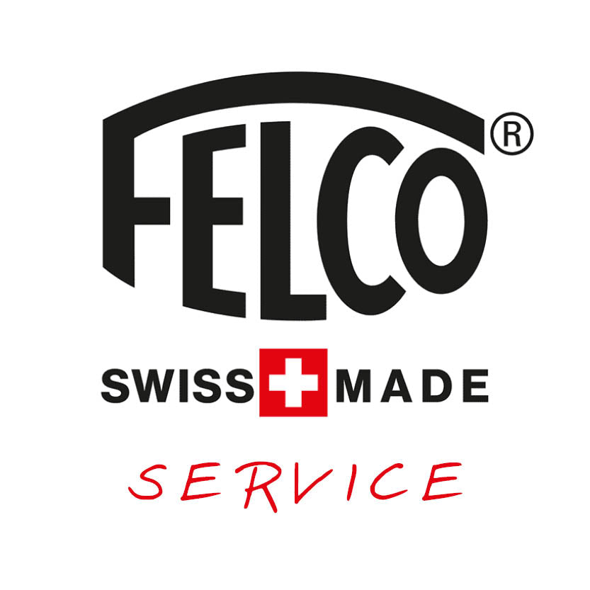 Das schwarze Felco-Logo mit Swiss Made, rotem Schweizerkreuz und "Service" in roter Schrift - ideal für Wartungsservice für Felco Scheren von Königliche Gartenakademie und alle Ihre Gartenpflege-Bedürfnisse.