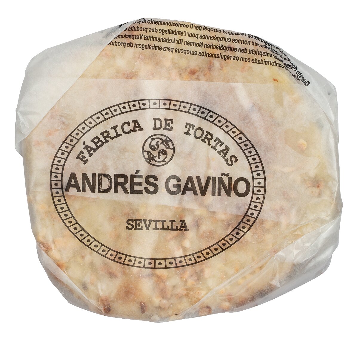 Viani „6 Tortas de Almendras“ – Gebäck mit Olivenöl und Mandeln, 210 g: Spanisches Mandelgebäck, verpackt in dekorativem, durchscheinendem Papier mit der Aufschrift „Viani“, einem braunen Logo und einer Umrandung.