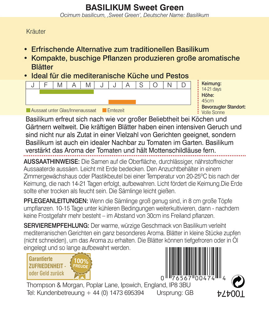 Basilikum Sweet Green - Königliche Gartenakademie