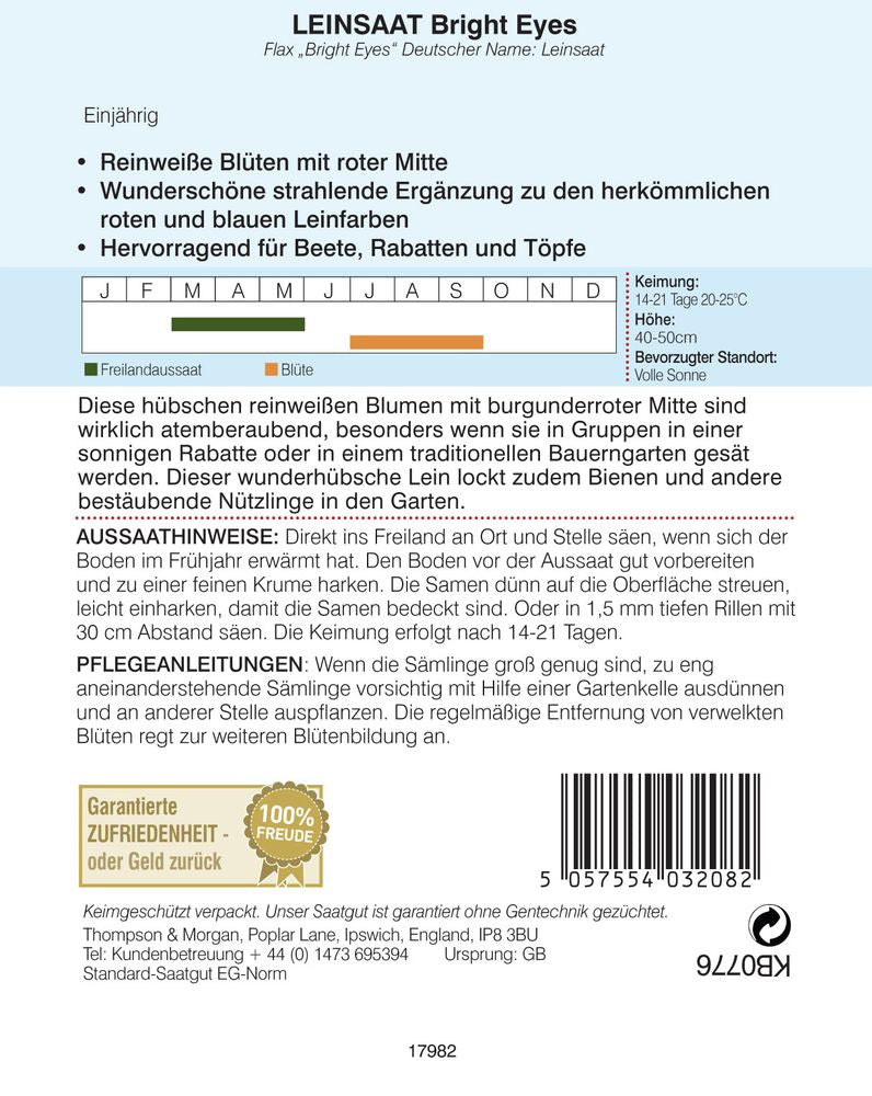 Leinsaat Bright Eyes - Königliche Gartenakademie