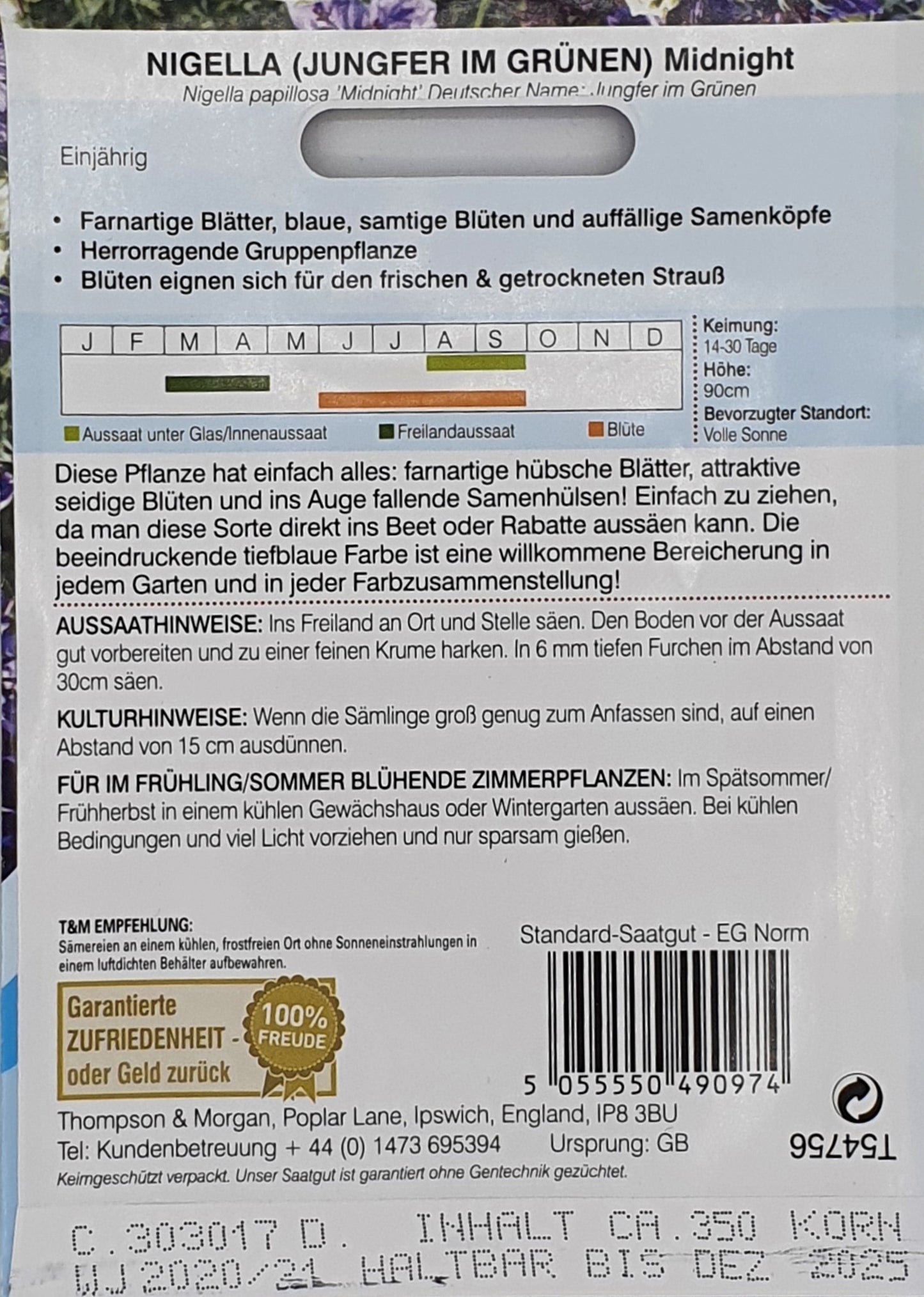 Nigella (Jungfer im Grünen) Midnight - Königliche Gartenakademie