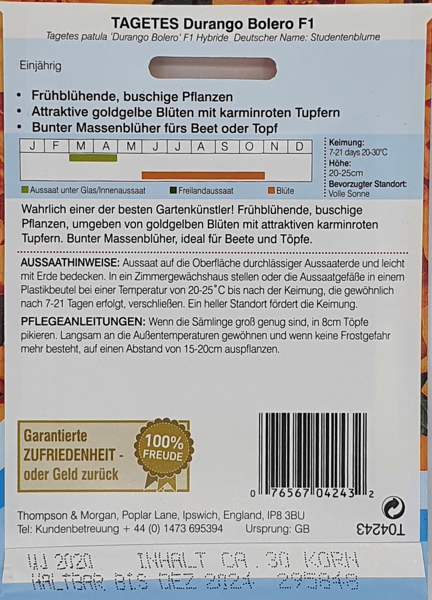 Tagetes (Studentenblume) Durango Bolero F1 - Königliche Gartenakademie