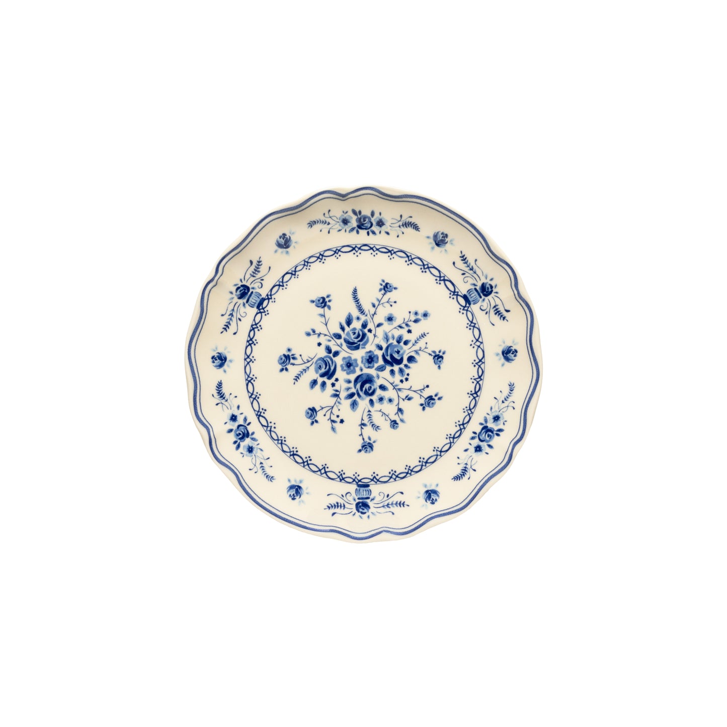 Der Costa Nova 'Vila' Dessertteller (21 cm) hat ein blaues Blumendekor auf weißem Grund - ideal als Salat- oder Dessertteller.