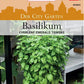 Thompson und Morgan | Basilikum 'Everleaf Emerald Towers' Samen in orange-weißer Packung mit Genoveser Geschmack und Foto einer Topfbasilikumpflanze, versprechen eine langanhaltende Basilikumernte.