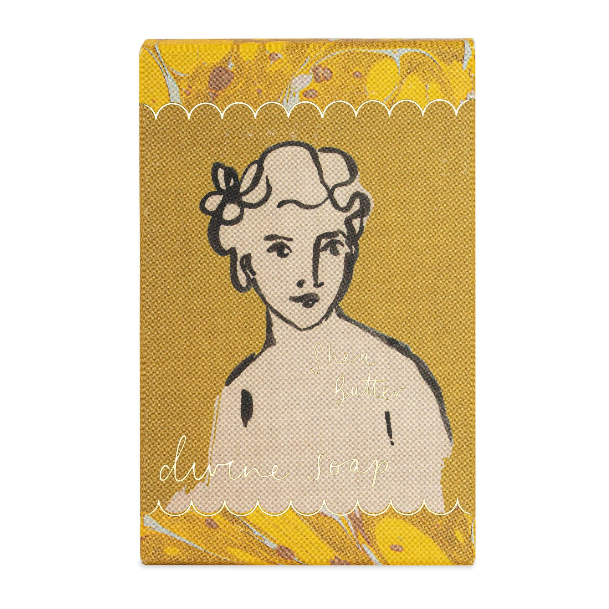 Die Archivist Gallery | 'Sheabutter' Handseife 150 g kommt in einer rechteckigen Dose mit Gold- und Marmordesign, die mit einer minimalistischen schwarzen Strichzeichnung versehen ist - dieses dekorative Highlight verspricht ein luxuriöses Reinigungserlebnis.