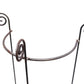 Eine Nahaufnahme des Hirsch Staudenhalters / Rankhilfe HUGO, halbrund, 90 cm hoch, mit drei Beinen und dekorativen Spiralmotiven am oberen Ende, 45 cm breit – ideal zur Präsentation neben einem Schrank – vor weißem Hintergrund.