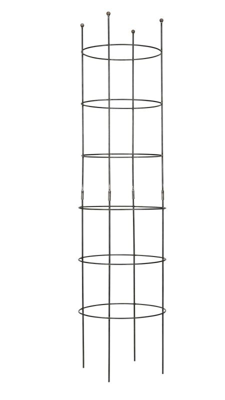 Die Ranksäule Obelisk SUSANNE von Hirsch, 230 cm hoch aus Rundeisen mit vier vertikalen Stäben und vier runden Ringen, sorgt für stabiles, aufrechtes Wachstum Ihrer Pflanzen.