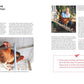 Eine doppelseitige deutsche Magazinstrecke aus der Homefarming-Reihe des Gräfe & Unzer Verlags beschreibt detailliert die Schlafenszeitrituale und die Selbstversorgung von Hühnern. Der Text umrahmt Fotos eines Huhns auf einem Balken und einer Person, die eine braune Henne hält.