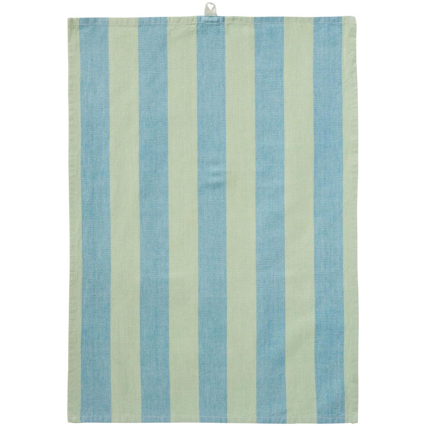 Das Ib Laursen gestreifte Geschirrtuch 'Linus' (50x70cm, 100% Baumwolle) zeigt vertikale blaue und hellgrüne Streifen, ist rechteckig und besitzt eine kleine Stoffschlaufe zum Aufhängen-ideal für jede stilvolle Küche.
