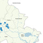 Eine einfache Karte der Berliner Bezirke - ideal für "Stadtoasen in Berlin" vom Bebra Verlag - kennzeichnet Gebiete wie Treptow-Köpenick und Marzahn-Hellersdorf. Blaue Kreise markieren westliche Orte, auch Seen und Flüsse sind eingezeichnet.