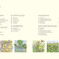 Inhaltsverzeichnis für "Wildnis im Garten | Natürlich schön statt künstlich angelegt!" vom DK Verlag, gegliedert nach Abschnitten mit Seitenzahlen und illustriert mit Zeichnungen von Gärten, Bäumen, einem Teich, Blumenbeeten und einer Naturgarten-Steinmauer.