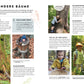 Eine deutsche Magazinseite aus "1000 Stunden draussen" des DK Verlags zeigt Kinder, die den Wald erkunden, auf Wurzeln klettern und Blätter halten. Der Text hebt einzigartige Bäume und Lebensräume hervor und inspiriert Kinder zu Natur erleben und Outdoor-Aktivitäten.