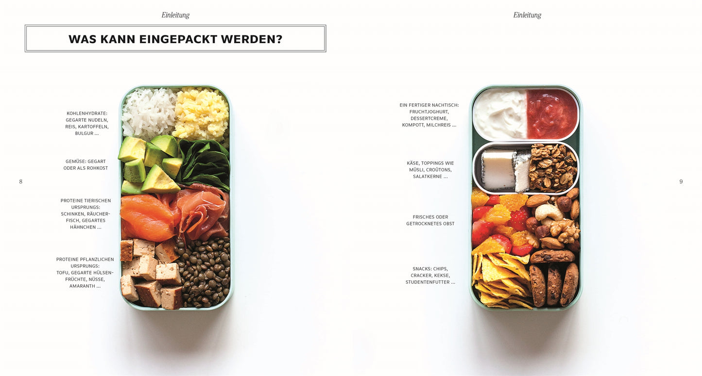 Entdecke in der "Super-Lunchbox" von DK Verlag über 80 abwechslungsreiche Rezepte: Reis, Gemüse, Tofu, Bohnen & mehr - ideal für die gesunde Mittagspause! Praktische Fächer & Beschriftung. Überschrift: WAS KANN EINGEPACKT WERDEN?.