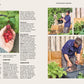 Eine Hand mit frischen Himbeeren und ein Mann, der Grünzeug, Kartoffeln und Grünkohl in Hochbeeten erntet, illustrieren das Buch "Selbstversorgung aus dem Garten | Mehr als nur ein Trend" aus dem DK Verlag, ein deutscher Ratgeber zur Selbstversorgung.