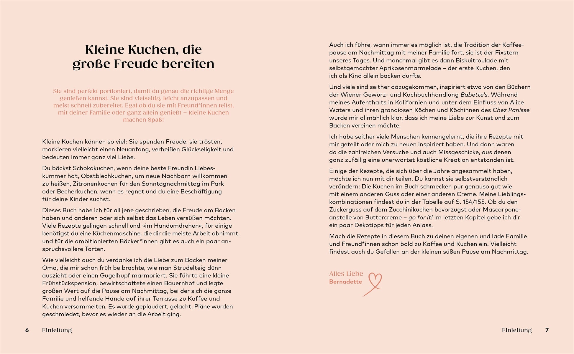 Eine Doppelseite aus dem Buch "Kleine Kuchen | 50 Rezepte für Mini-Kuchen, kleine Torten & mehr" des DK Verlags zeigt eine linke Seite mit dem Titel "Kleine Kuchen, die große Freude bereiten" und eine rechte Seite mit veganen und glutenfreien Rezepten sowie einer Herz-Illustration.