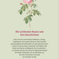 Eine botanische Illustration einer rosafarbenen Rose mit grünen Blättern ziert den hellgrünen Einband des Buches "Historische Rosen | fünfzig Rosensorten mit prachtvollen historischen Illustrationen" aus dem Dumont Verlag, mit deutschem Text über historische und alte Rosensorten.