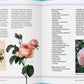 Ein aufgeschlagenes Buch, "Rosen | Die Geschichte der Rosen" vom Gerstenberg Verlag, zeigt einen deutschen Text über die Geschichte der Rosen, Farbfotos von rosa Rosen, eine Illustration und zwei Spalten, in denen die Rosenklassifikationen auf weißen Seiten aufgelistet sind.