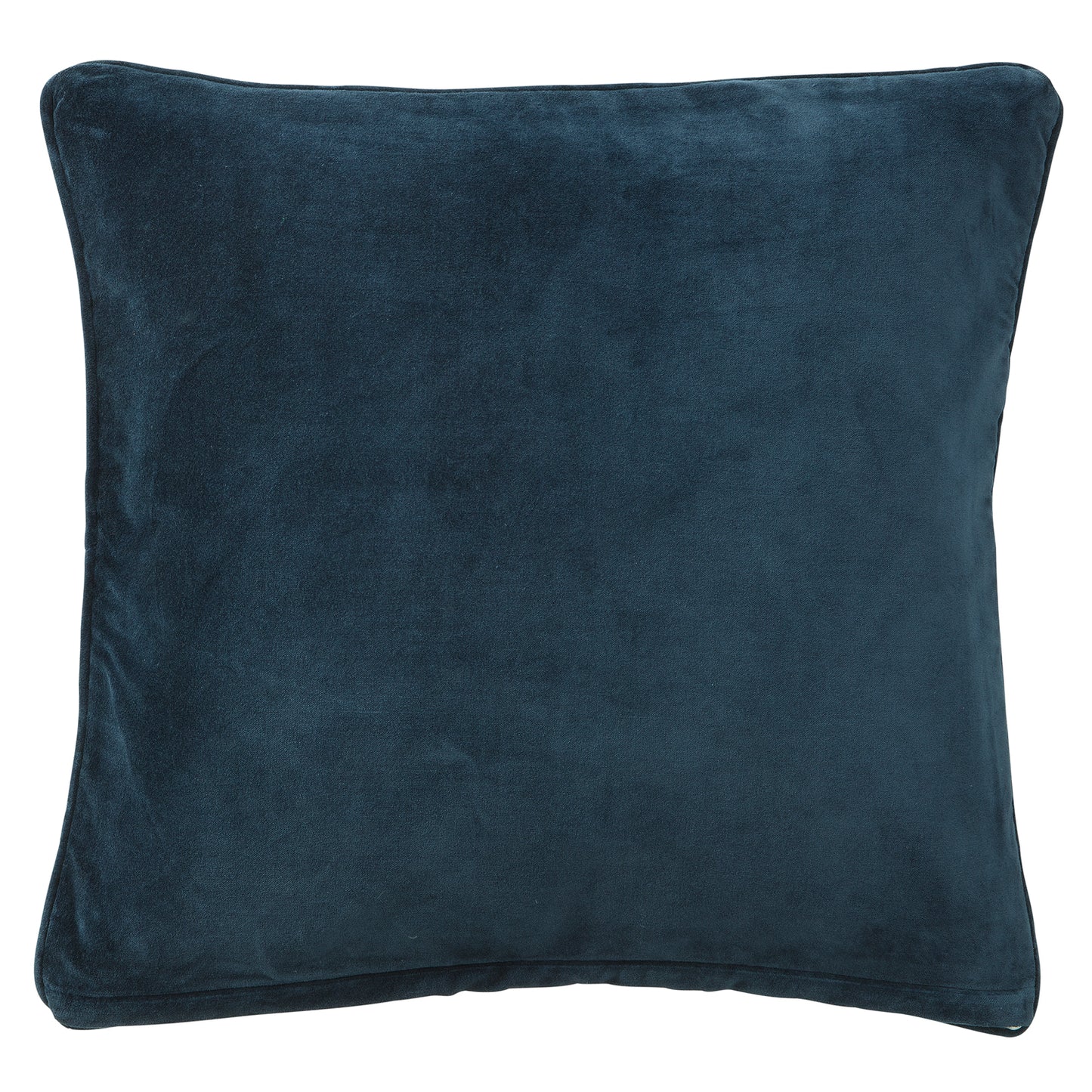 Die Bungalow Kissenhülle Samt 'Navy' 50 x 50 cm ist eine quadratische, dunkelblaue Samtkissenhülle mit leicht abgerundeten Ecken, die auf weißem Hintergrund präsentiert wird.