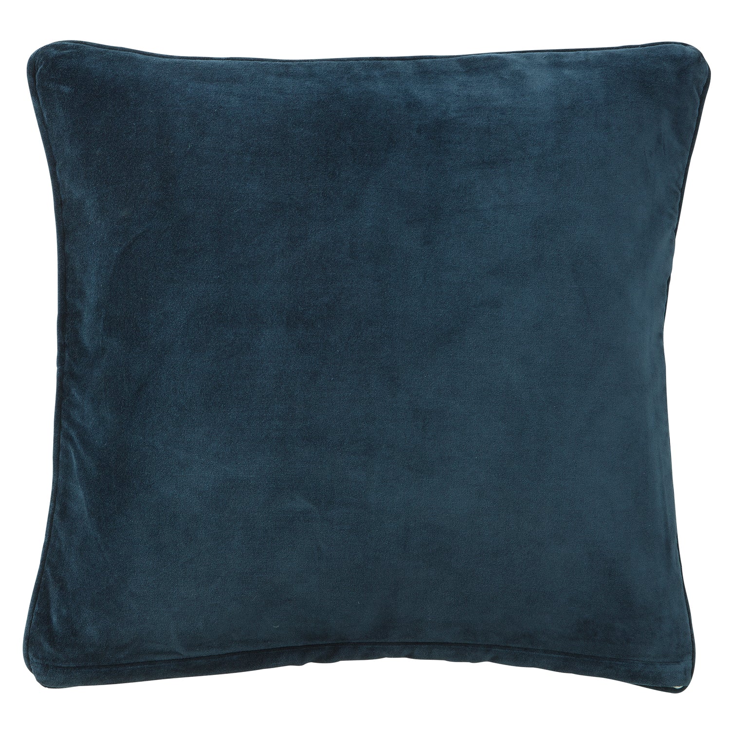 Die Bungalow Kissenhülle Samt 'Navy' 50 x 50 cm ist eine quadratische, dunkelblaue Samtkissenhülle mit leicht abgerundeten Ecken, die auf weißem Hintergrund präsentiert wird.