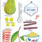 Aquarellillustration für den 15.1.2027 | 10.00 – 13.00 Uhr AQUARELL-WORKSHOP Mein erstes illustriertes Rezeptbuch, auf der die Zutaten für ein Birnenrezept – Zucker, Butter, Zimt – sowie eine Schüssel mit französischem Text zu sehen sind.