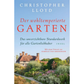 Buchumschlag von "Der wohltemperierte Garten | Erfolge und Fehlschläge beim Gärtnern erzählt von Christopher Lloyd" (Marke: Dr. Isabelle Van Groeningen), mit einem Haus, einem Garten, Bäumen, Blumen und deutschen Untertiteln und Autorennamen.