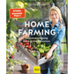 Eine Frau im Jeanshemd hält eine Holzkiste, gefüllt mit Gemüse aus Homefarming. Das Cover zeigt "Homefarming" vom Gräfe & Unzer Verlag mit einem Spiegel Bestseller-Label oben links.