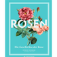 Buchumschlag mit türkisfarbenem Hintergrund und illustrierten rosa und pfirsichfarbenen Rosen. Titel: Rosen | Die Geschichte der Rosen. Untertitel: Eine faszinierende Kulturgeschichte und Parfümherstellung. Marke: Gerstenberg Verlag.