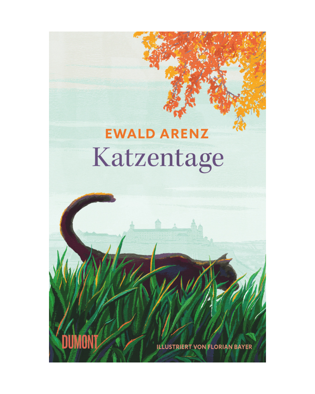 Das Cover von "Katzentage | Illustrierte Erzählung" vom Dumont Verlag zeigt eine Katze im Gras und verspricht eine gefühlvolle Liebesgeschichte in Würzburg.