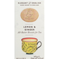 Eine Schachtel Lady Joseph Elegant & English Butterkekse mit Zitrone & Ingwer (130g) zeigt eine gelbe Teetasse mit Blattmuster und Keksen über dem Namen; feines Gebäck mit hohem Butteranteil.