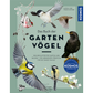 Das Cover von Das Buch der Gartenvögel aus dem Kosmos Verlag zeigt wunderschöne Vogelillustrationen wie Blaumeisen, Amseln, Rotkehlchen und Finken in üppigen Gärten, die Ihnen helfen, deutsche Gartenvögel zu bestimmen.