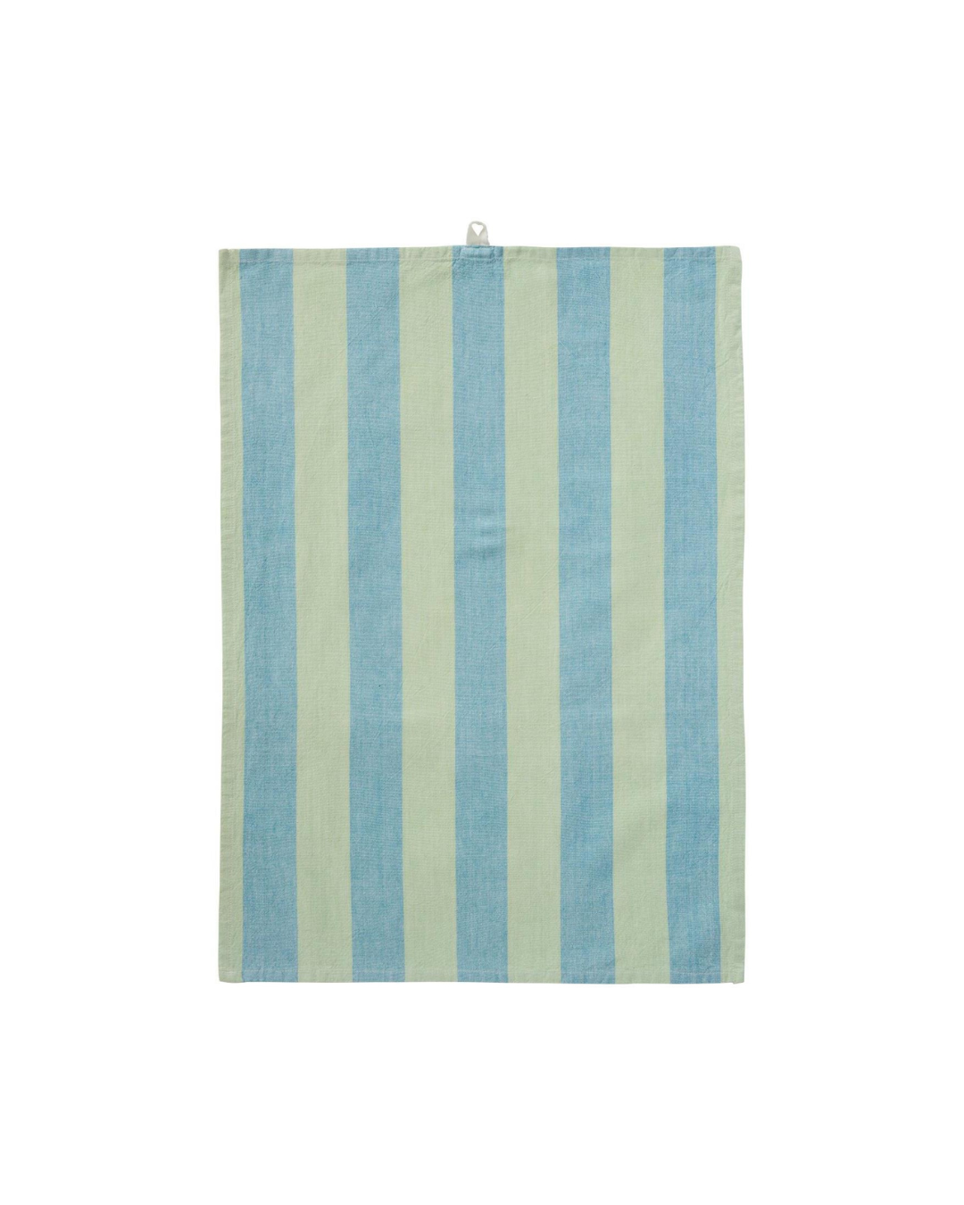 Das IB Laursen Geschirrtuch 'Linus' ist ein 50 x 70 cm großes, rechteckiges Küchentuch aus Baumwolle mit blauen und hellgrünen Längsstreifen und einer Schlaufe in der Mitte zum einfachen Aufhängen. Hergestellt aus 100% Baumwolle.