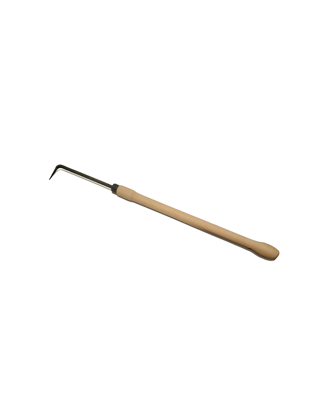 Der Krumpholz Langer Girsch-Jäter und Kleinfugenreiniger 48 cm 1427 mit gebogener Metallspitze und langem Stiel ist auf einfarbig weißem Hintergrund abgebildet.