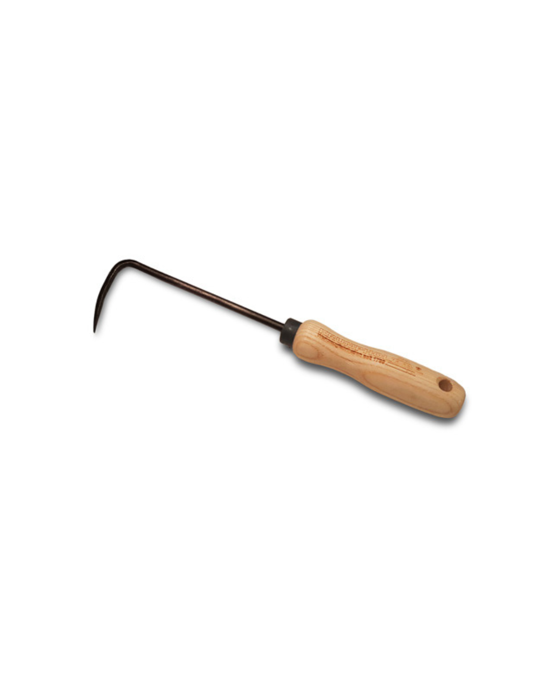 Der Krumpholz | Girsch-Jäter und Kleinfugenreiniger 1426 ist ein Gartenhandjäter mit einer gebogenen Metallklinge und einem Eschenholzgriff, isoliert auf weißem Hintergrund dargestellt.
