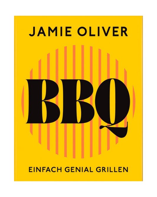 Mit seinem auffälligen gelben Einband und den markanten roten Grillstreifen präsentiert „Jamie Oliver BBQ | Einfach genial grillen“ vom DK Verlag seinen Titel in auffälligen schwarzen Buchstaben – ein unverzichtbares Grillbuch für alle, die kreative Grillrezepte und unvergessliche Jamie-Oliver-BBQ-Erlebnisse lieben.