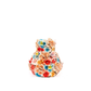 Die Vase „Des Pots“ mit bunten Deko-Blumen (H 17, Ø 5,5–14 cm) von Des Pots besticht durch farbenfrohe, dreidimensionale Blumenverzierungen in Rot, Blau, Gelb und Beige auf einer schlichten weißen Vase.