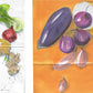 Aquarellillustrationen von Gemüsesorten wie Auberginen, Zwiebeln und Ingwer auf zwei Notizbuchseiten für den 15.1.2027 | 10.00 – 13.00 Uhr AQUARELL-WORKSHOP Mein erstes illustriertes Rezeptbuch.