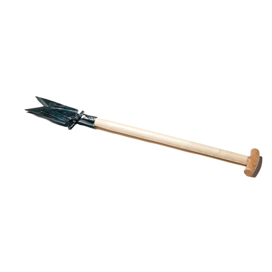 Der Krumpholz Wurzelspaten mit Tritt 85 cm von Krumpholz verfügt über eine langlebige Metallklinge, einen 85 cm langen Schaft und eine praktische Trittstufe zur einfacheren Verwendung, isoliert auf weißem Hintergrund dargestellt.