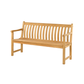 Die Gartenbank „Roble Wood Broadfield Bench“ von Alexander Rose (146 cm) verfügt über eine Rückenlehne und eine Sitzfläche aus Latten, zwei Armlehnen sowie eine natürliche Oberfläche und ist aus Hartholz gefertigt; abgebildet vor weißem Hintergrund.