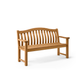 Die Gartenbank „Teak Wood Turnberry Bench“ von Alexander Rose (154 cm) ist eine robuste Gartenbank aus Teakholz mit hoher Lattenlehne, geschwungener Oberkante und breiten Armlehnen, die an einen klassischen Gartenstuhl erinnert und hier vor einem schlichten weißen Hintergrund abgebildet ist.
