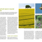 Auf einer Magazinseite zum Thema Natur sind drei Fotos zu sehen - ein gelbes Rapsfeld, ein Vogel im Flug und ein Wildblumengarten mit Wilden Kübel vom Kosmos Verlag: unkompliziert, natürlich und insektenfreundlich.