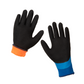 Zwei schwarze Niwaki-Winterhandschuhe – jeweils mit einem andersfarbigen Bündchen, einmal orange und einmal blau – sind nebeneinander auf weißem Hintergrund abgebildet. Diese warmen, wasserabweisenden und bequemen Handschuhe von Niwaki eignen sich perfekt als Gartenhandschuhe und bieten auch bei kälterem Wetter Strapazierfähigkeit und Komfort bei Arbeiten im Freien.