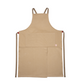 Eine beigefarbene Niwaki | Schürze „Split Apron“ (94 x 63 cm) von Niwaki mit zwei Vordertaschen und braunen Bindebändern liegt flach auf einem weißen Hintergrund. Diese praktische Schürze im „Split Apron“-Stil eignet sich ideal für Gartenarbeiten oder Bastelarbeiten.