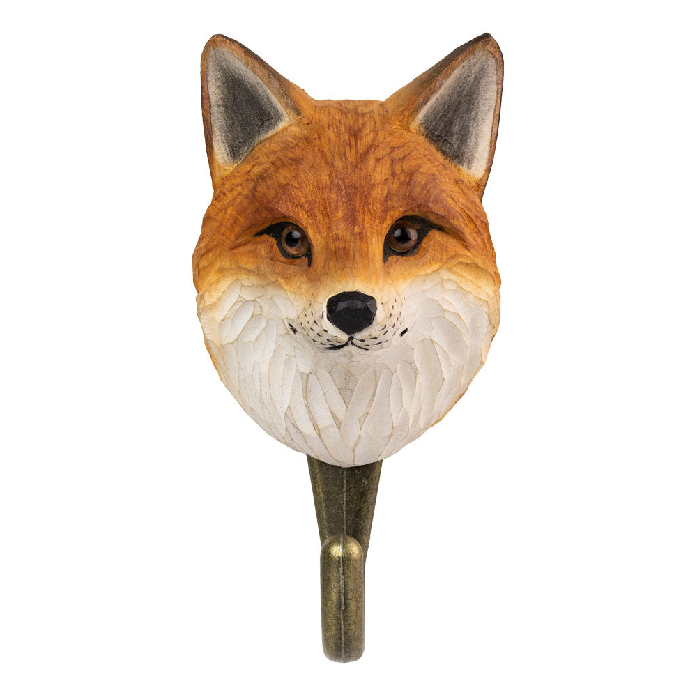 The Wildlife Garden | Handgeschnitzter Wandhaken aus Holz 'Fuchs' von Wildlife Garden ist ein dekorativer Wandhaken in Form eines detailreich geschnitzten Fuchskopfes mit Metallhaken - ideal als einzigartiger Blickfang für Ihre Wand.