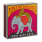 Die quadratischen Streichhölzer 'Elefant und Gepard' der Archivist Gallery zeigen einen Leoparden auf einem gesattelten Elefanten, mit dem lebendigen Text 'SPECIAL MATCHES' und 'MADE WITH LOVE' - ein charmantes Geschenk mit Sicherheitsstreichhölzern.