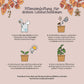 Infografik mit vier Schritten zur Anzucht des Lebkuchenbaums – perfekt als Geschenkidee für Pflanzenfreunde. Die Illustration zeigt Symbole wie Samen, Kühlschrank, Erde, Gießkanne und Blumentopf sowie herbstliche Blätter und einen Lebkuchenmann. Entdecken Sie, wie Sie mit dem Anzuchtset „Lebkuchenbaum aus dem Becher“ von TDJ Stadtgärtner GmbH diese besondere Pflanze ganz einfach selbst züchten können.