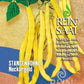 Eine Saatgutpackung von Reinsaat zeigt die Stangenbohne 'Neckargold' mit gelben Hülsen und grünen Ranken, die als biologisch und biodynamisch gekennzeichnet ist. Die Verpackung hat einen blau-gelben Hintergrund mit dem Reinsaat-Logo.