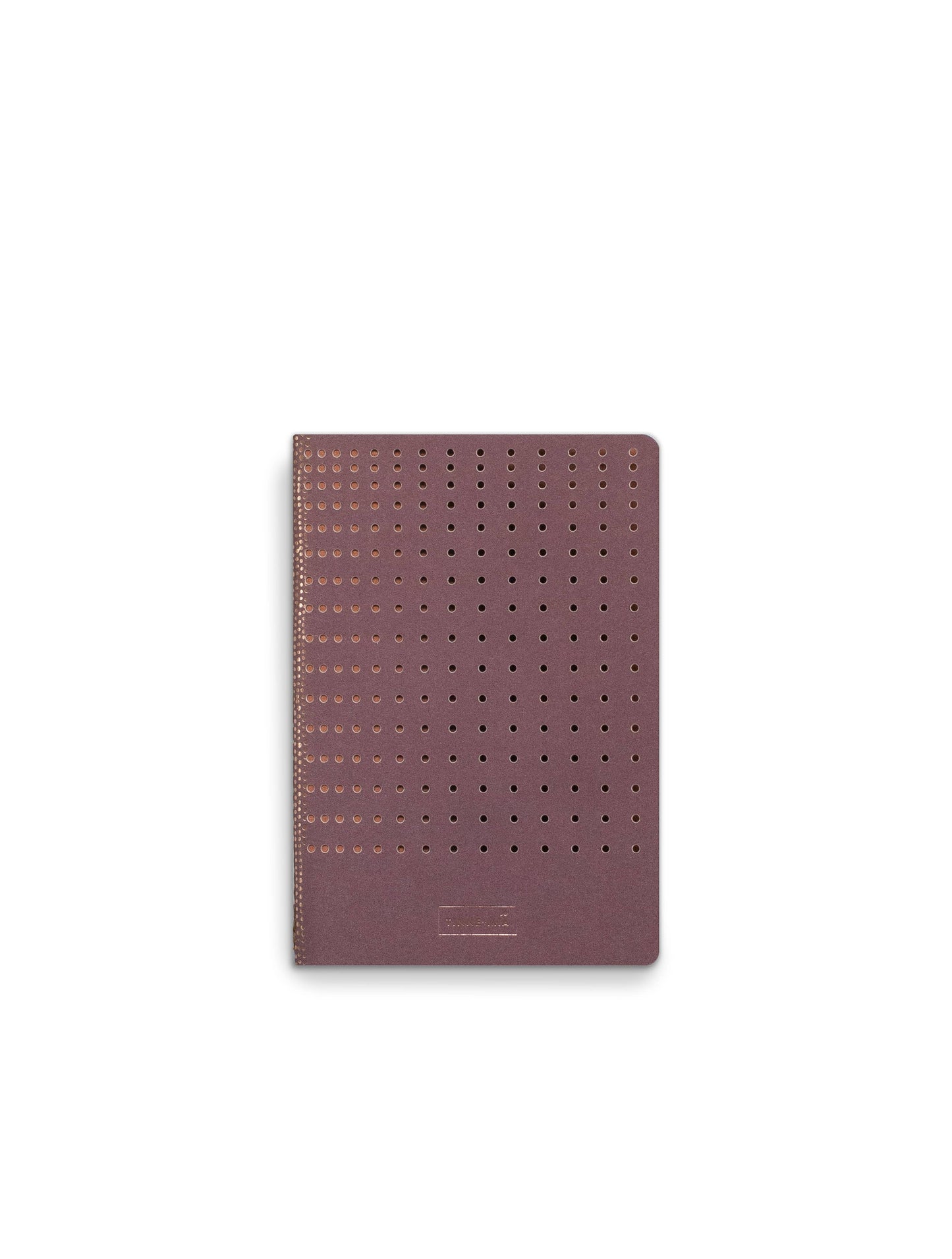 Das Tinne Mia Bullet Journal A6 'Grid Burgunderrot' besteht aus FSC-zertifiziertem Papier, einem Einband mit einem Raster aus kleinen perforierten Löchern und goldenen Punkten und ist auf weißem Hintergrund abgebildet.